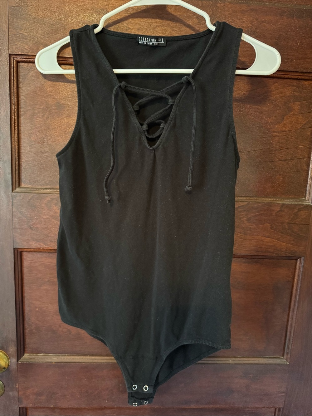 Cotton On Black Lace-Up Ribbed Sleeveless Bodysuit